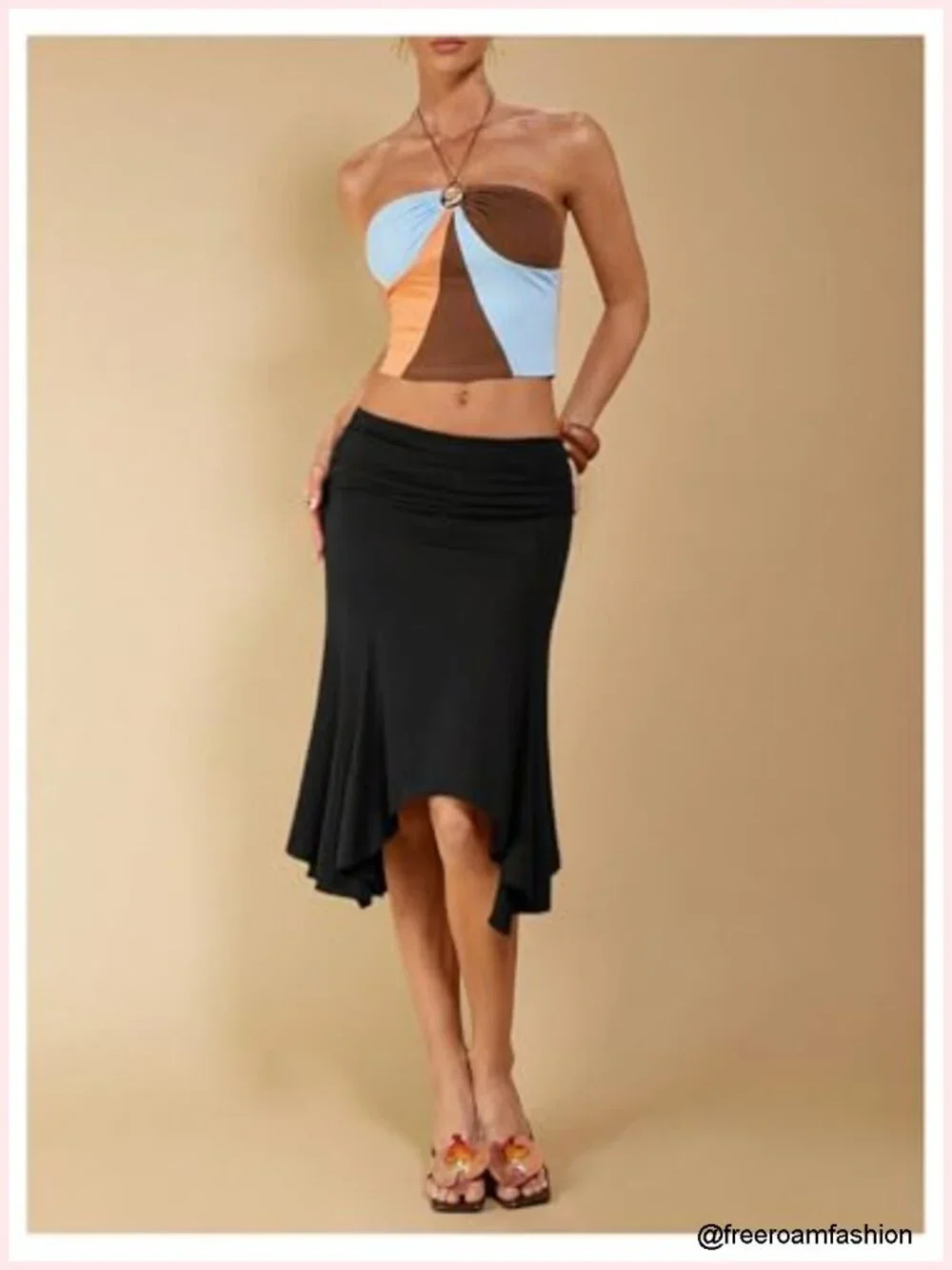 Asymmetrical Ruffle Skirt Ruched Bodycon High Low Midi Skirt